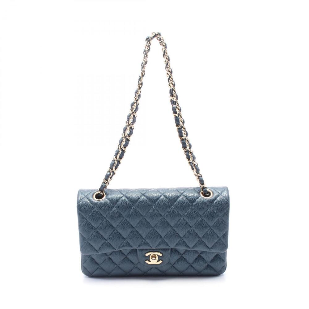 Chanel Matelasse Double Flap Shoulder Bag Leather Blue